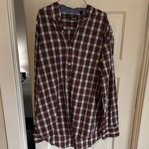 Izod Men's Red and Black Plaid Button Down Shirt